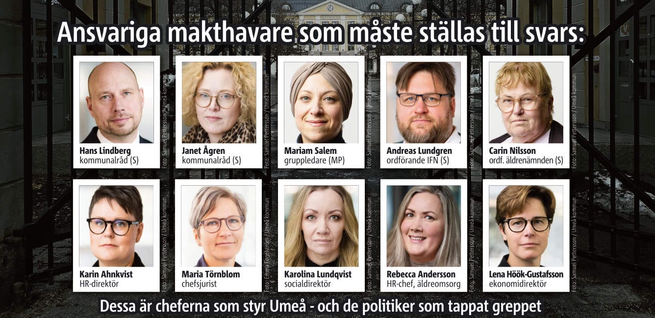 Ansvariga makthavare i Umeå kommun som måste ställas till svars för vanvård, sexuella övergrepp, osv.